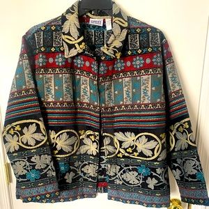 Chico’s Embroidered Quilt like Bohemian open Jacket Size 3X